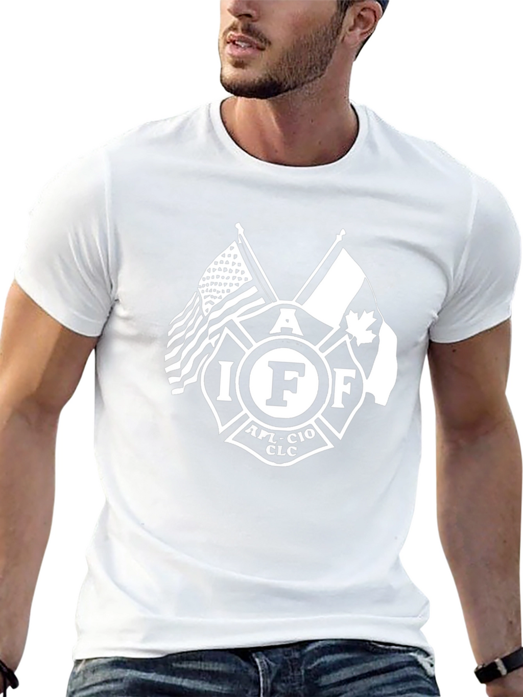 IAFF Firefighter T-Shirt - USA Canada Flags