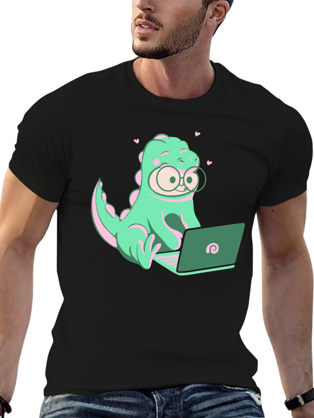 Dino Coder Graphic Tee - Black Cotton T-Shirt