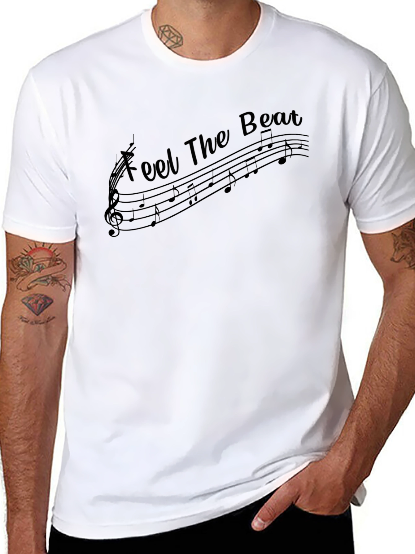 Feel The Beat Music Notes Black T-Shirt