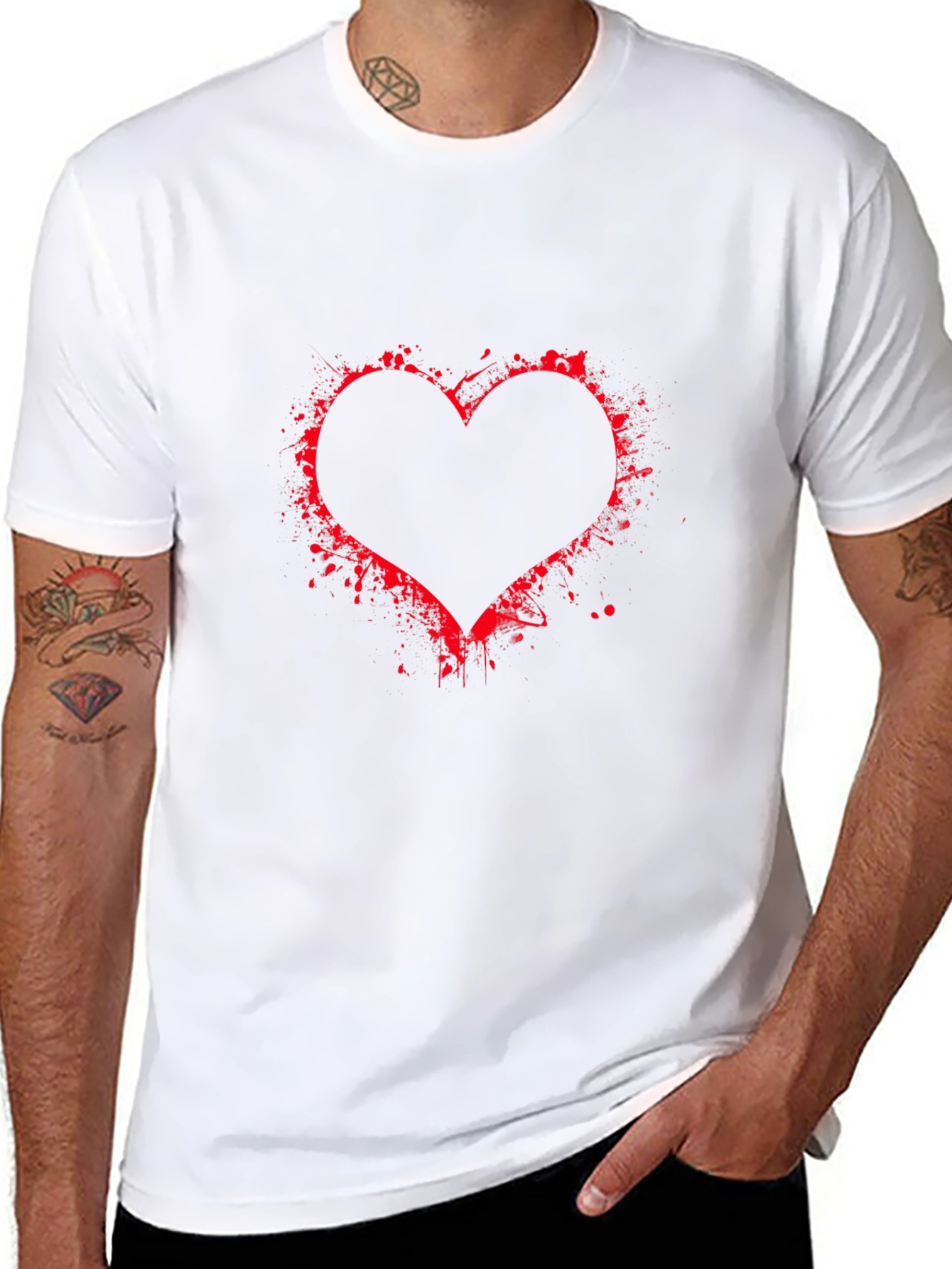 Black T-Shirt with Red Heart Splatter Design
