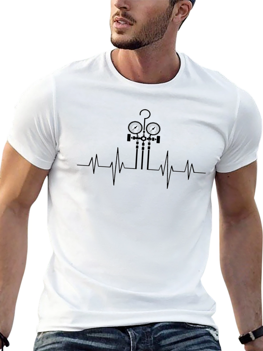 HVAC Technician Heartbeat T-Shirt - Black