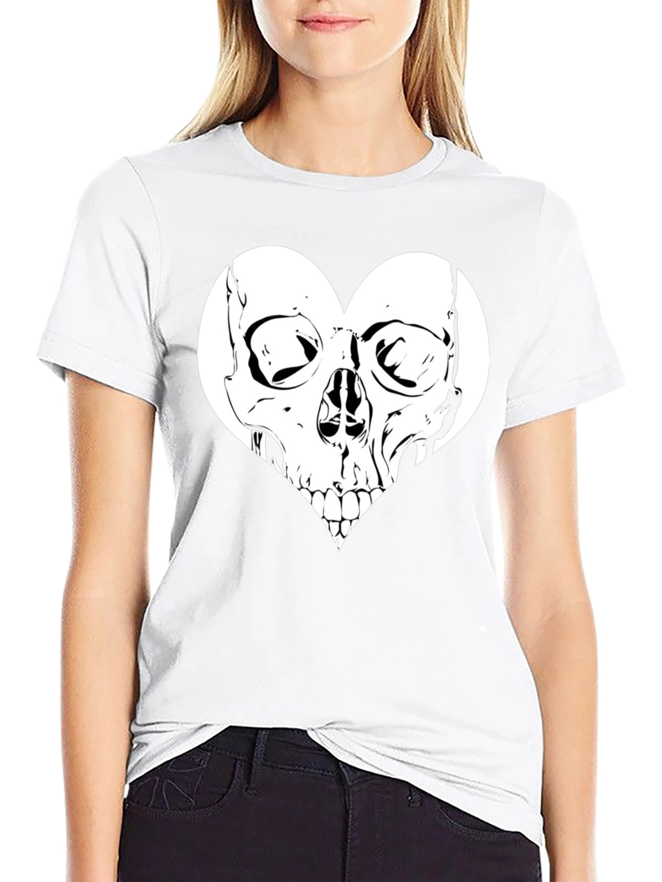 Skull Heart Graphic Tee - Black Cotton T-Shirt