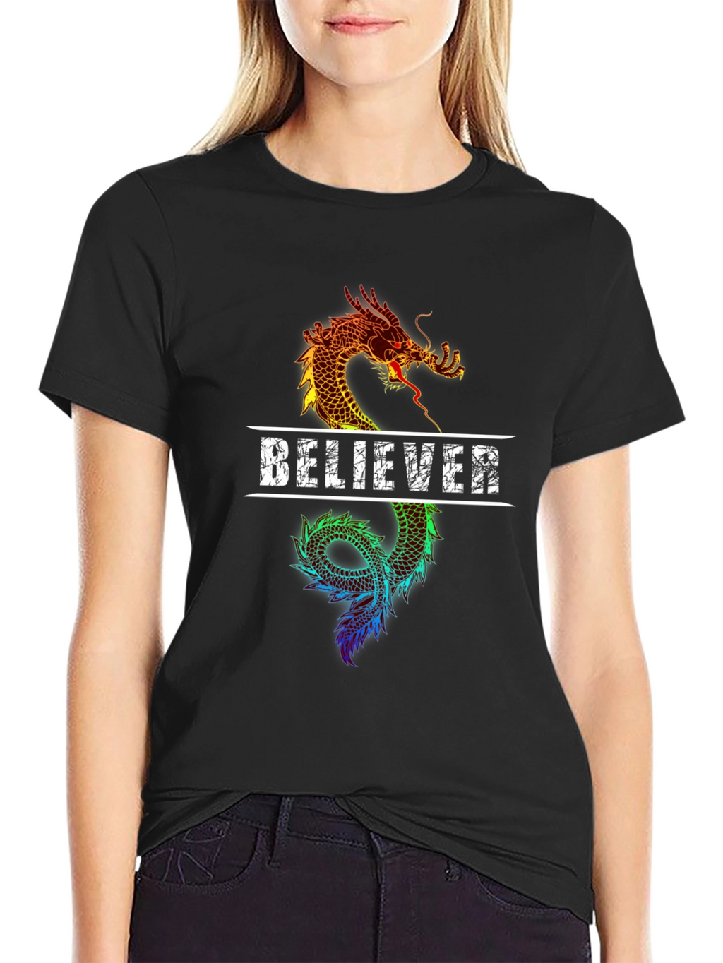 Believer Dragon Graphic Tee - Black