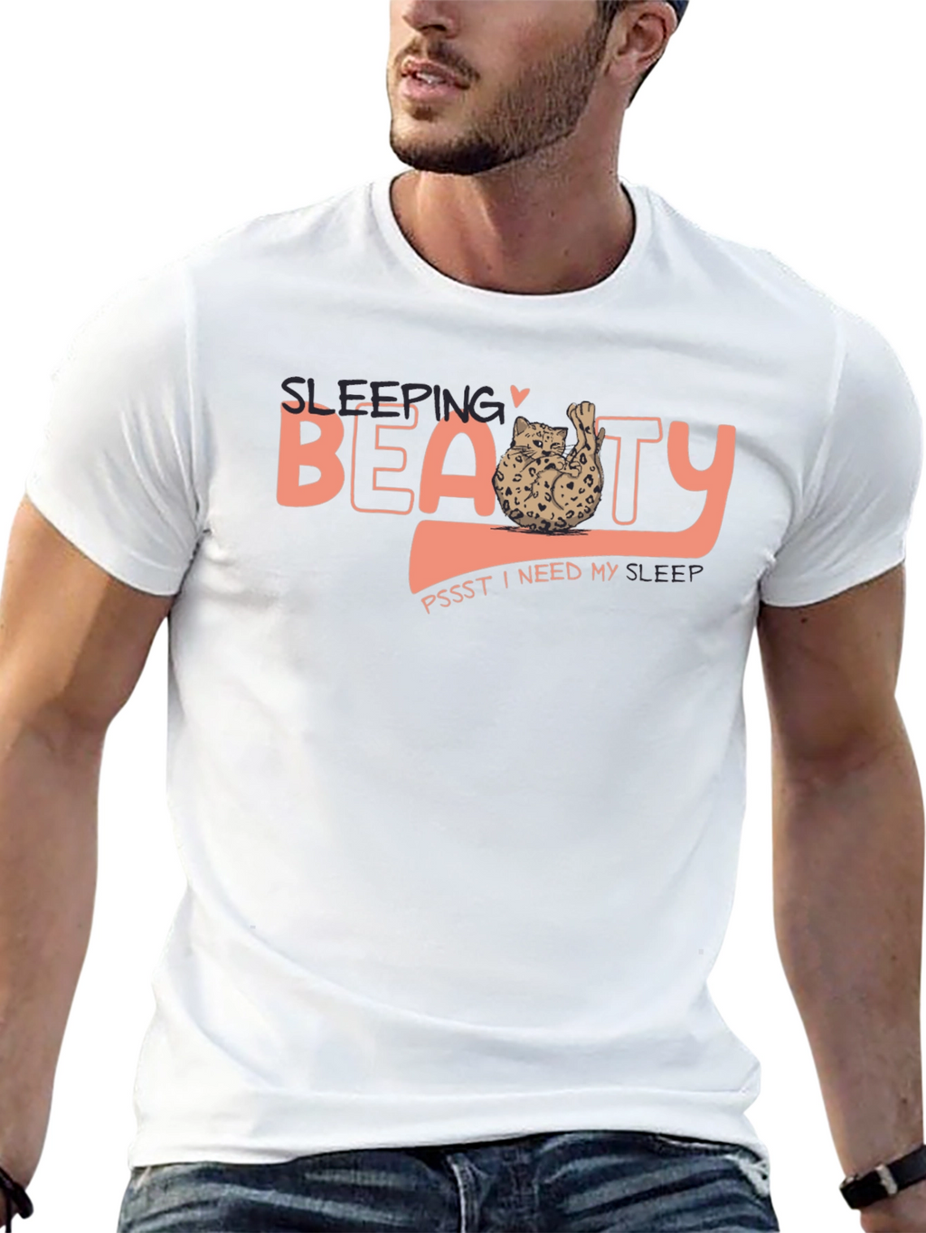 Sleeping Beauty Cat T-Shirt - Soft Black Tee