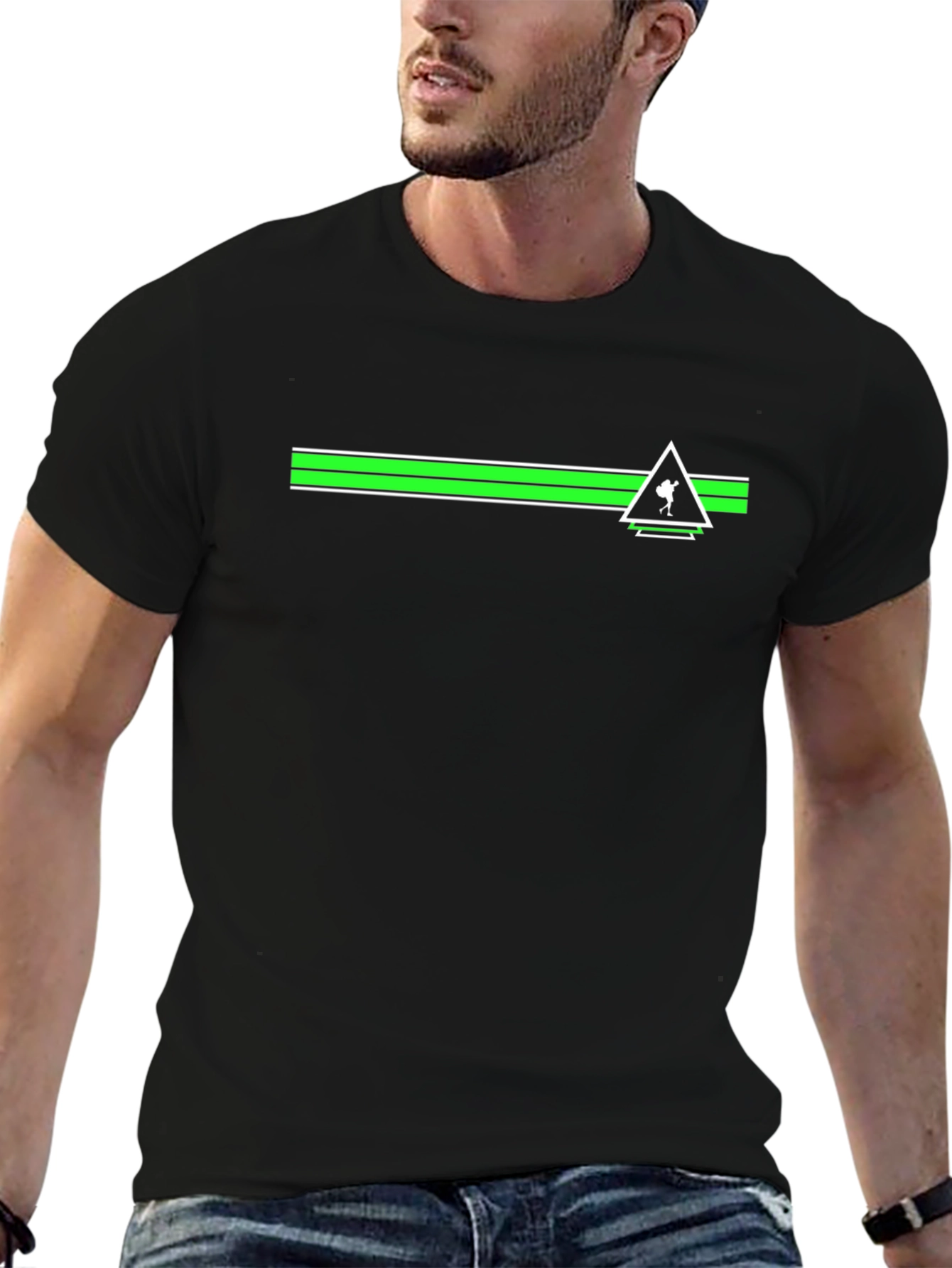 Green Stripe Trekker Tee - Black