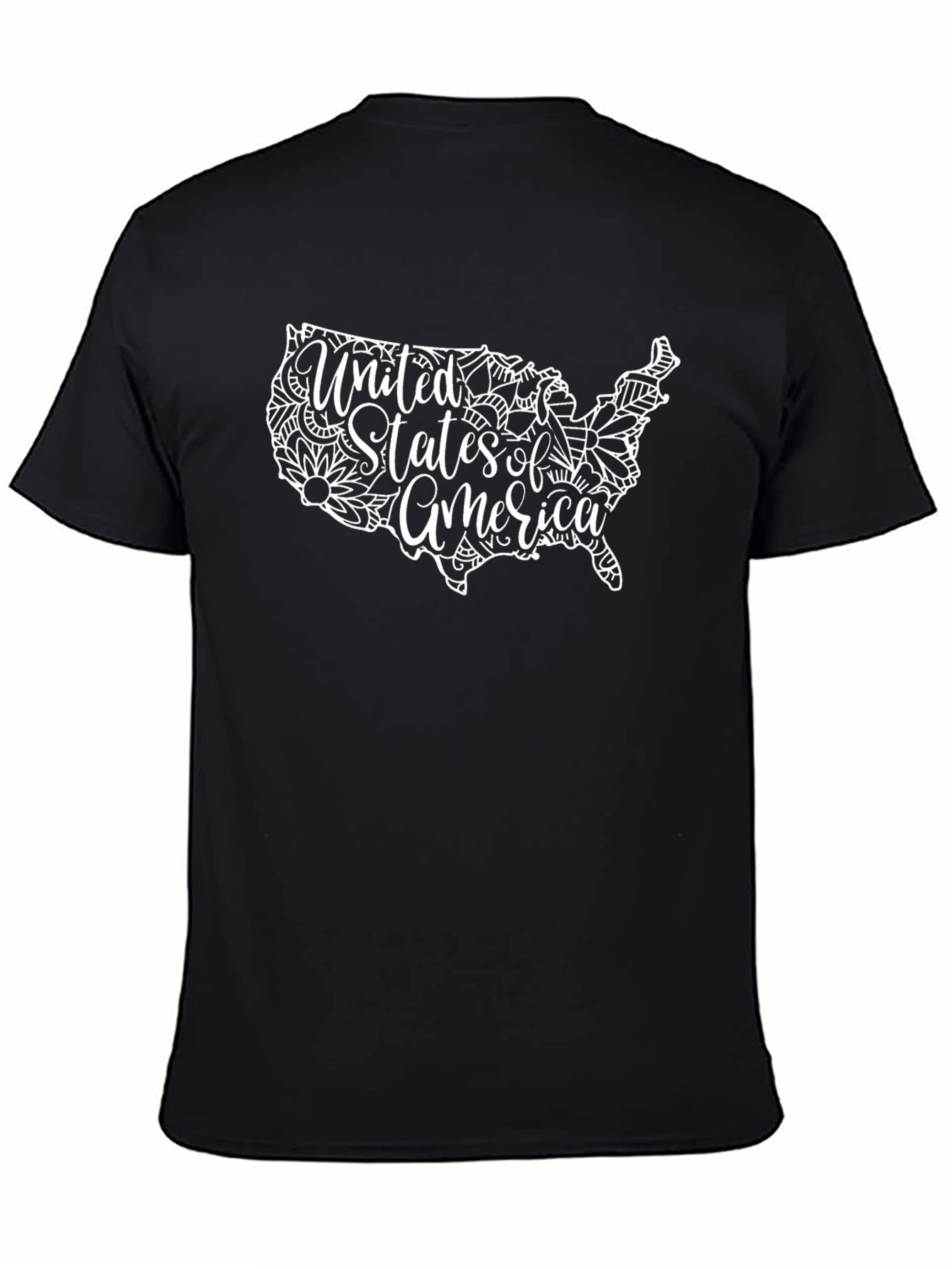 USA Floral Map Graphic Tee - Black Cotton Casual Shirt