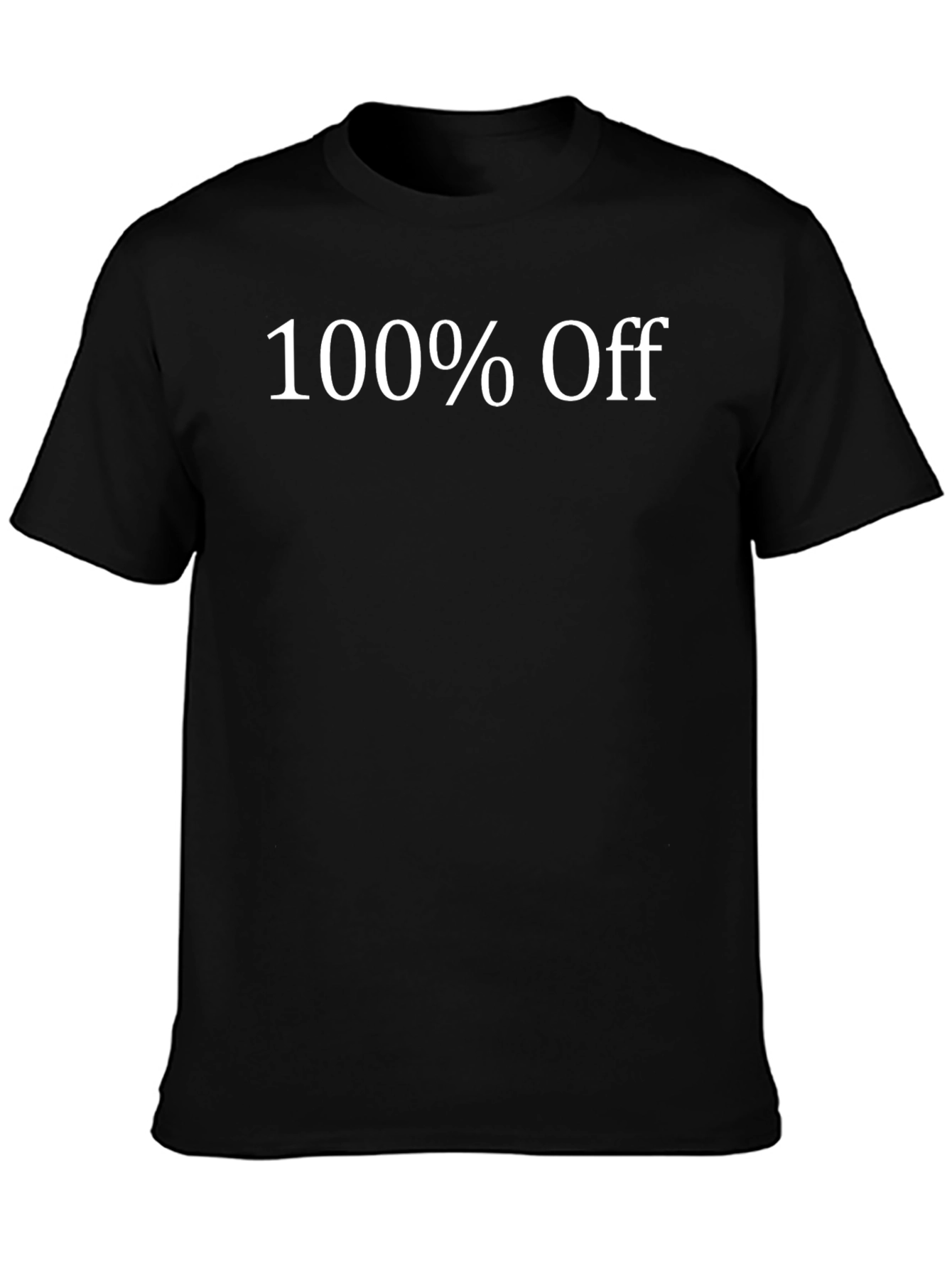100% Off Black T-Shirt - Mens Short Sleeve Crew Neck Tee