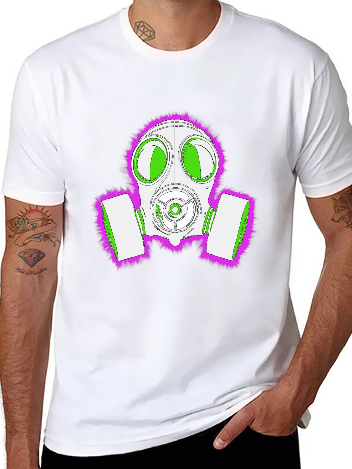 Gas Mask Graphic Tee - Bold Neon Design
