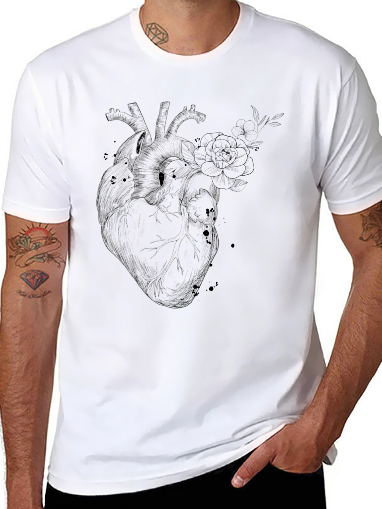 Anatomical Heart Floral T-Shirt - Gothic Style