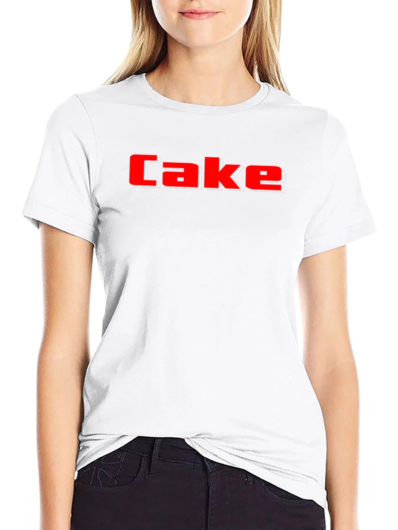 Cake Graphic Tee - Bold Red Lettering on Black