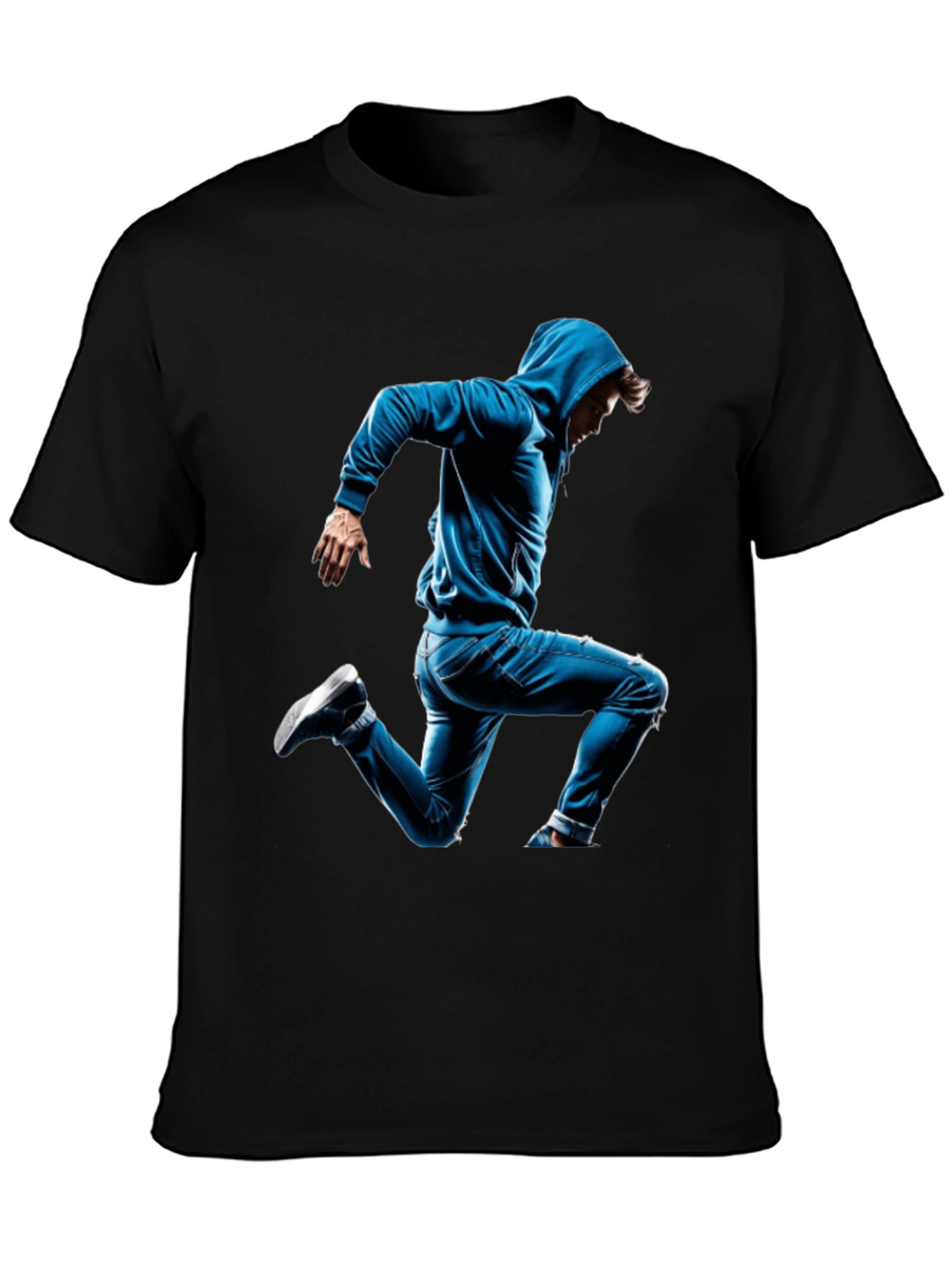 Black T-Shirt with Blue Hoodie Jumper Design