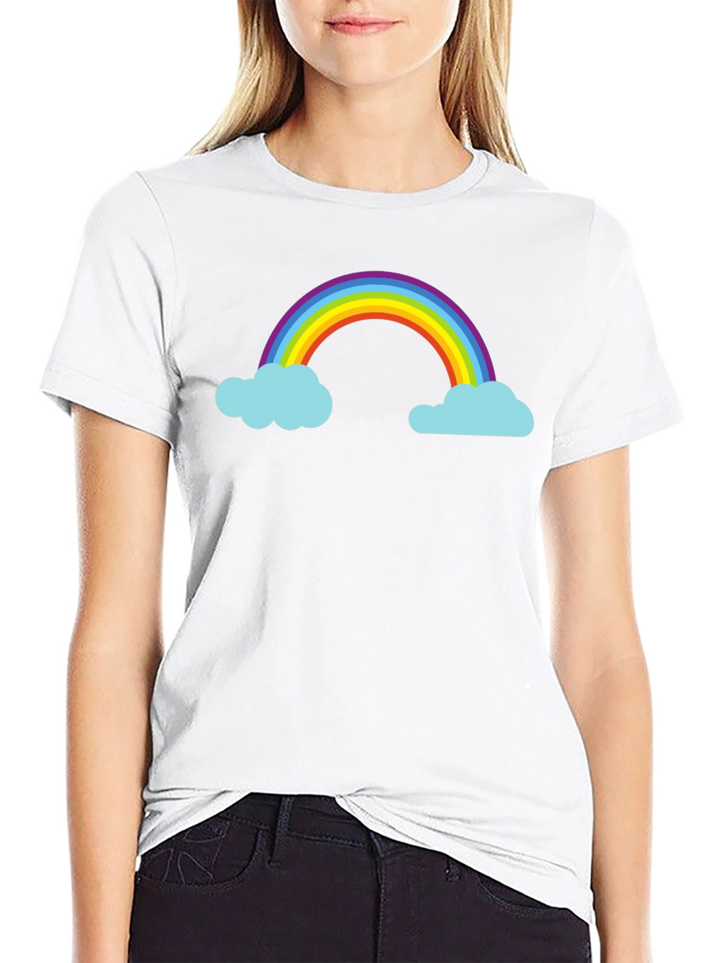Rainbow and Cloud Graphic Black T-Shirt