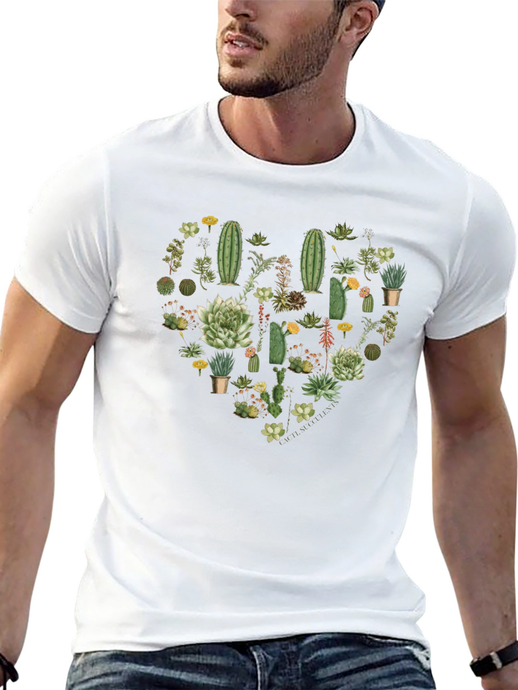 Cactus Heart Graphic T-Shirt - Trendy Plant Lover Tee