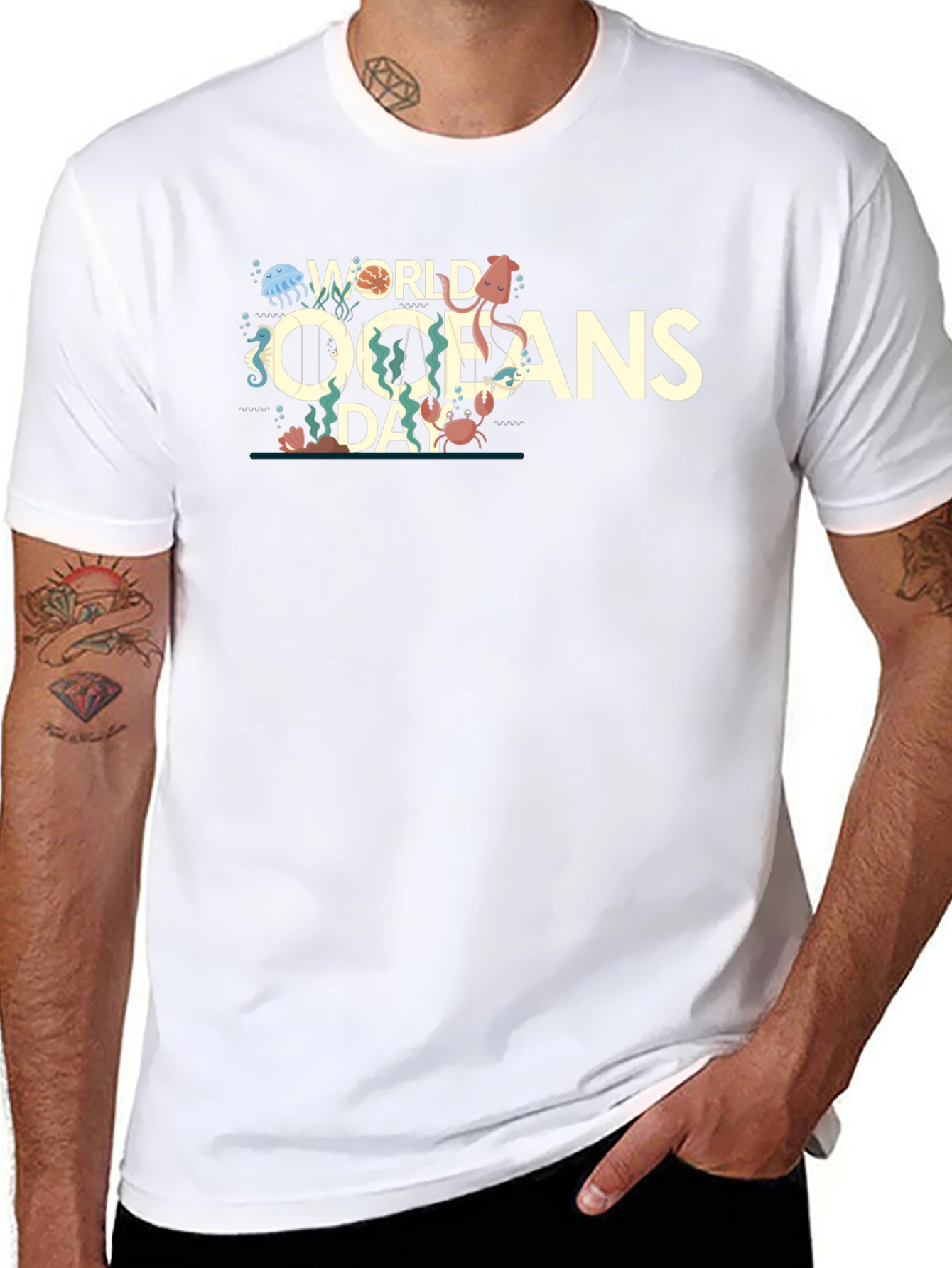 World Oceans Day Graphic Print Crewneck T-Shirt