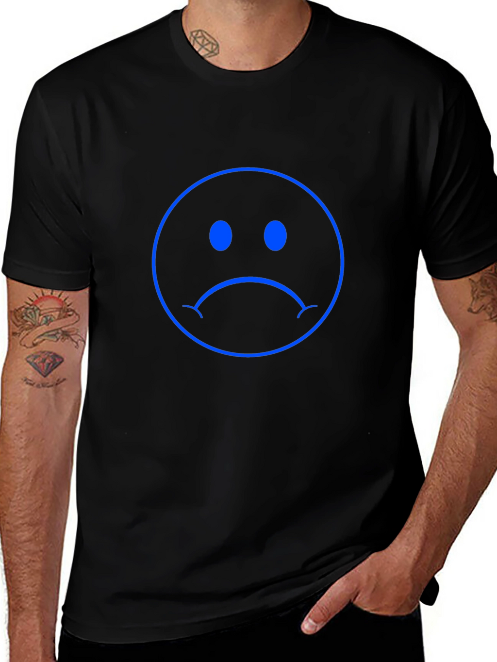 Sad Face Graphic Tee - Black Cotton Comfort