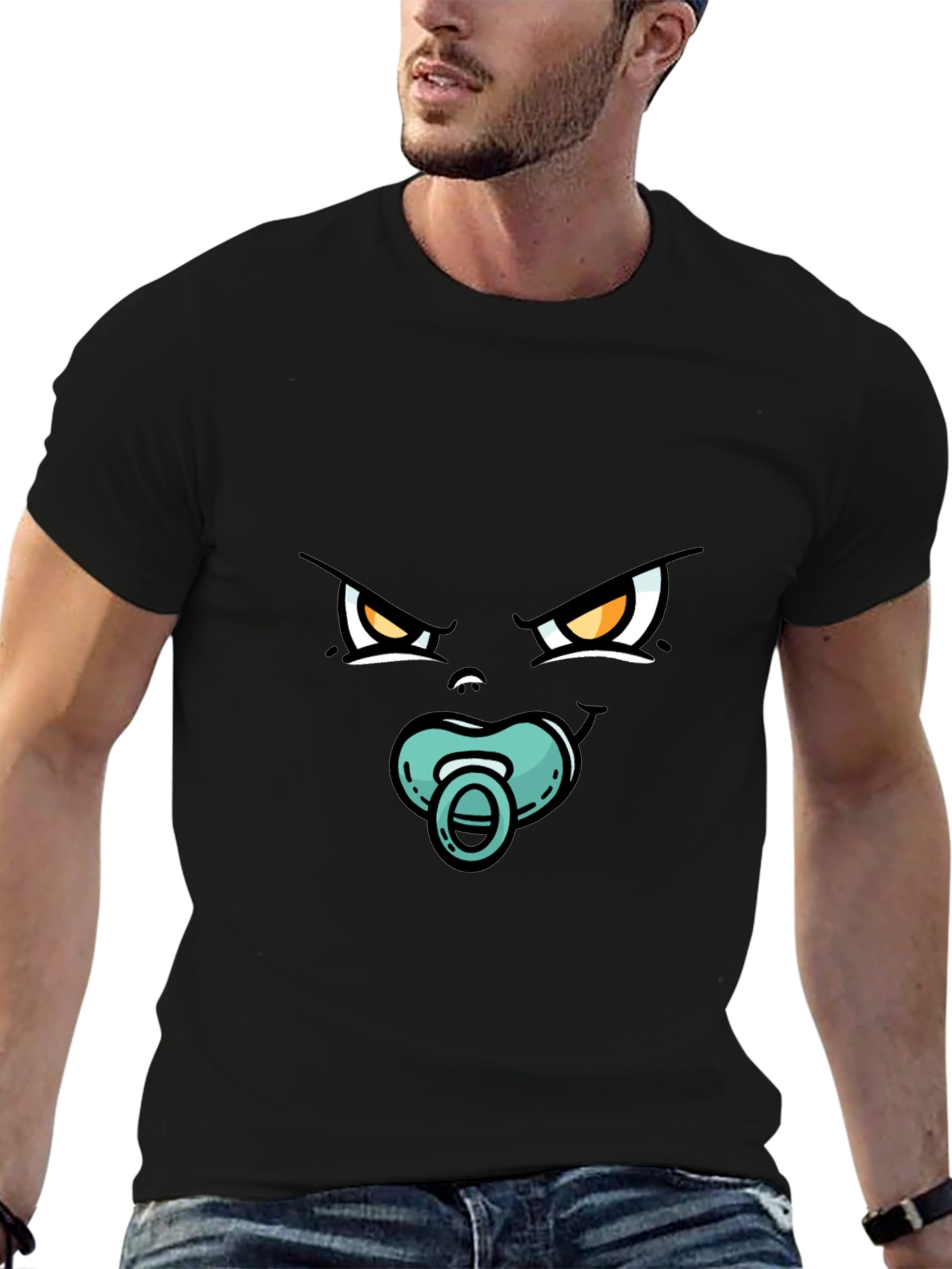 Funny Angry Baby Face Black T-Shirt