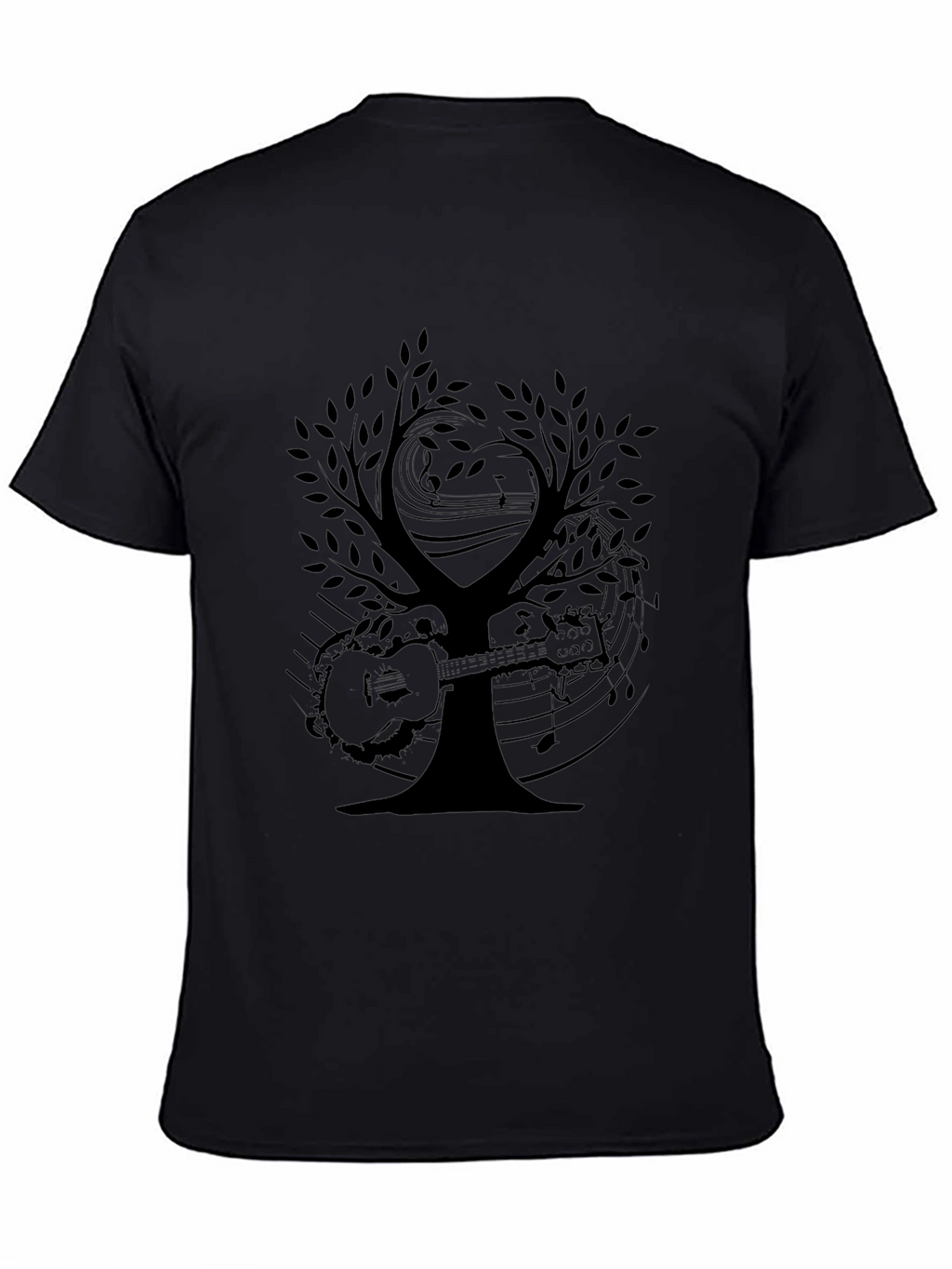 Musical Tree Graphic Tee - Black Cotton T-Shirt