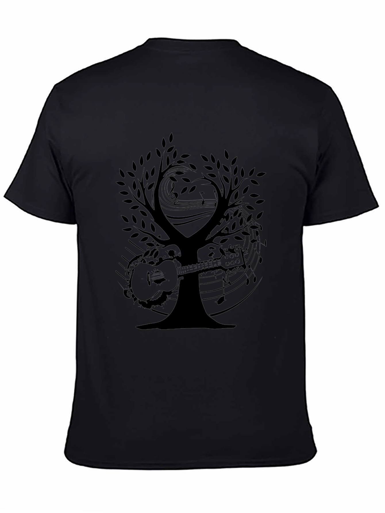 Musical Tree Graphic Tee - Black Cotton T-Shirt