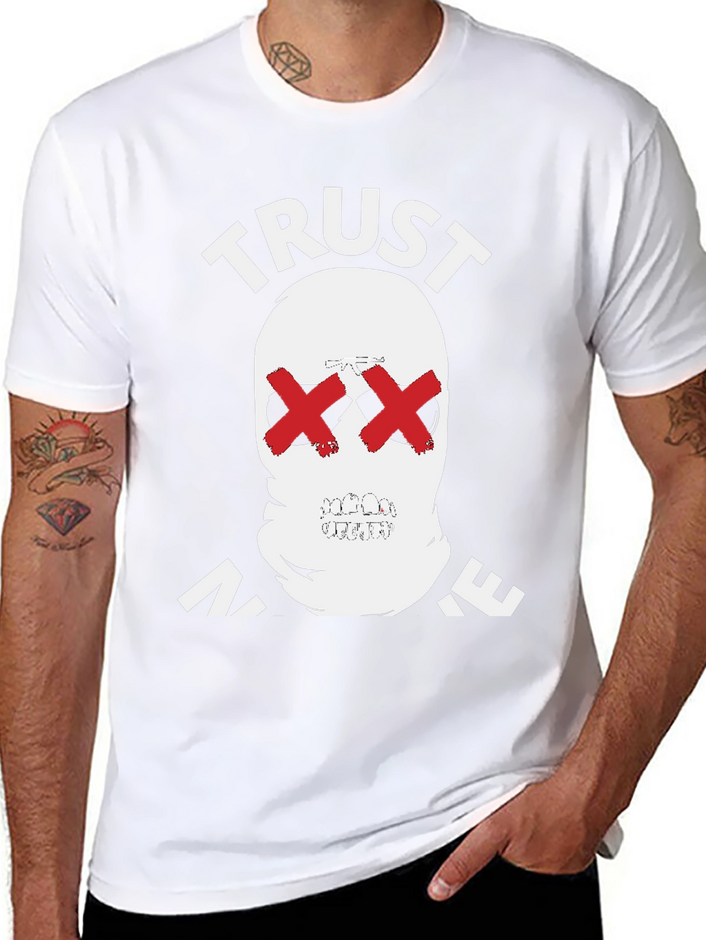 Trust No One Graphic Tee - Skull Red X