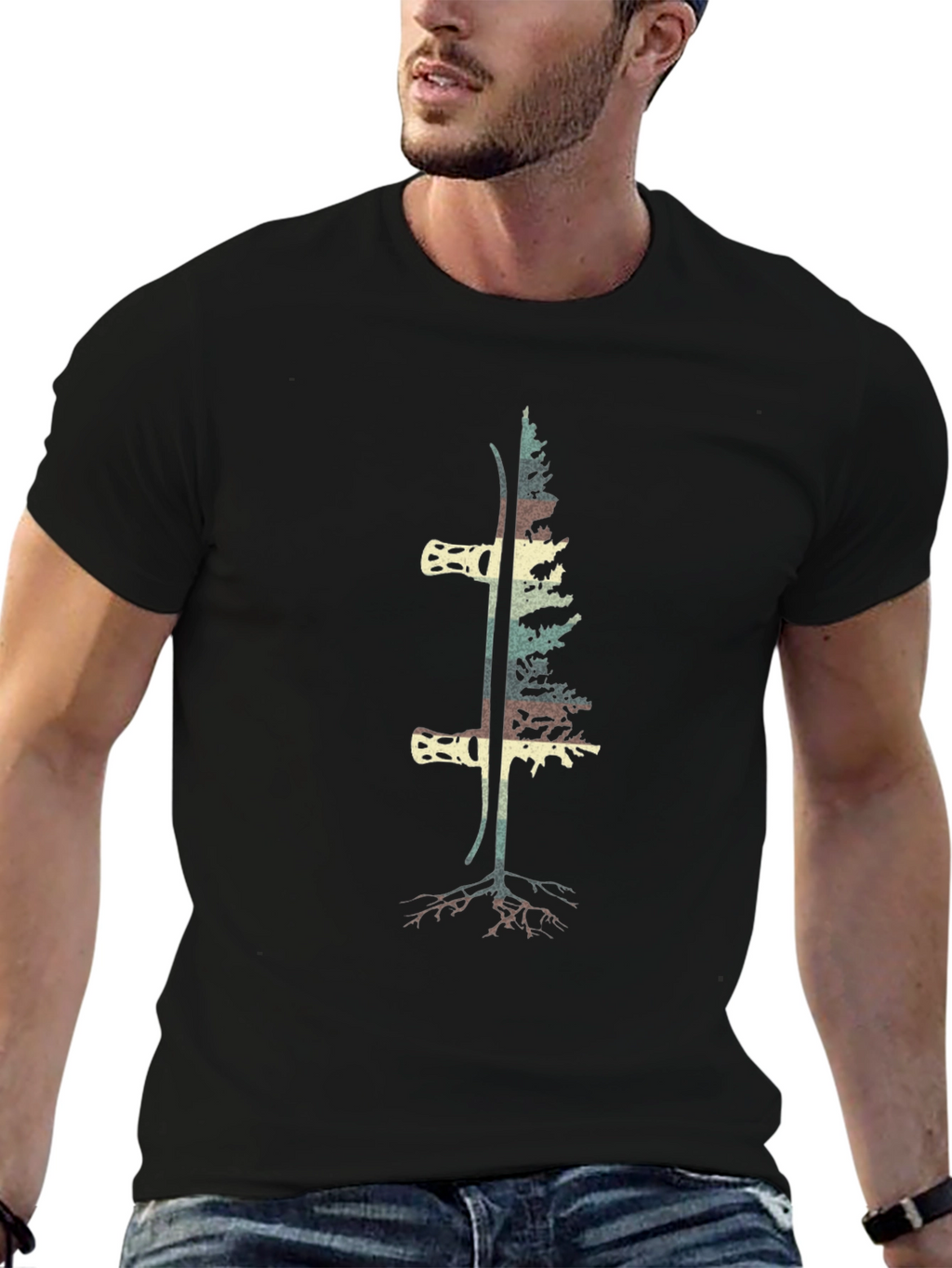 Ski & Tree Graphic Tee - Black Cotton Blend