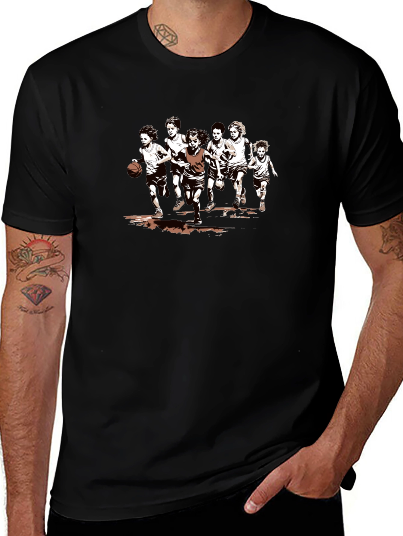 Boys Basketball Graphic Tee - Black Cotton T-Shirt