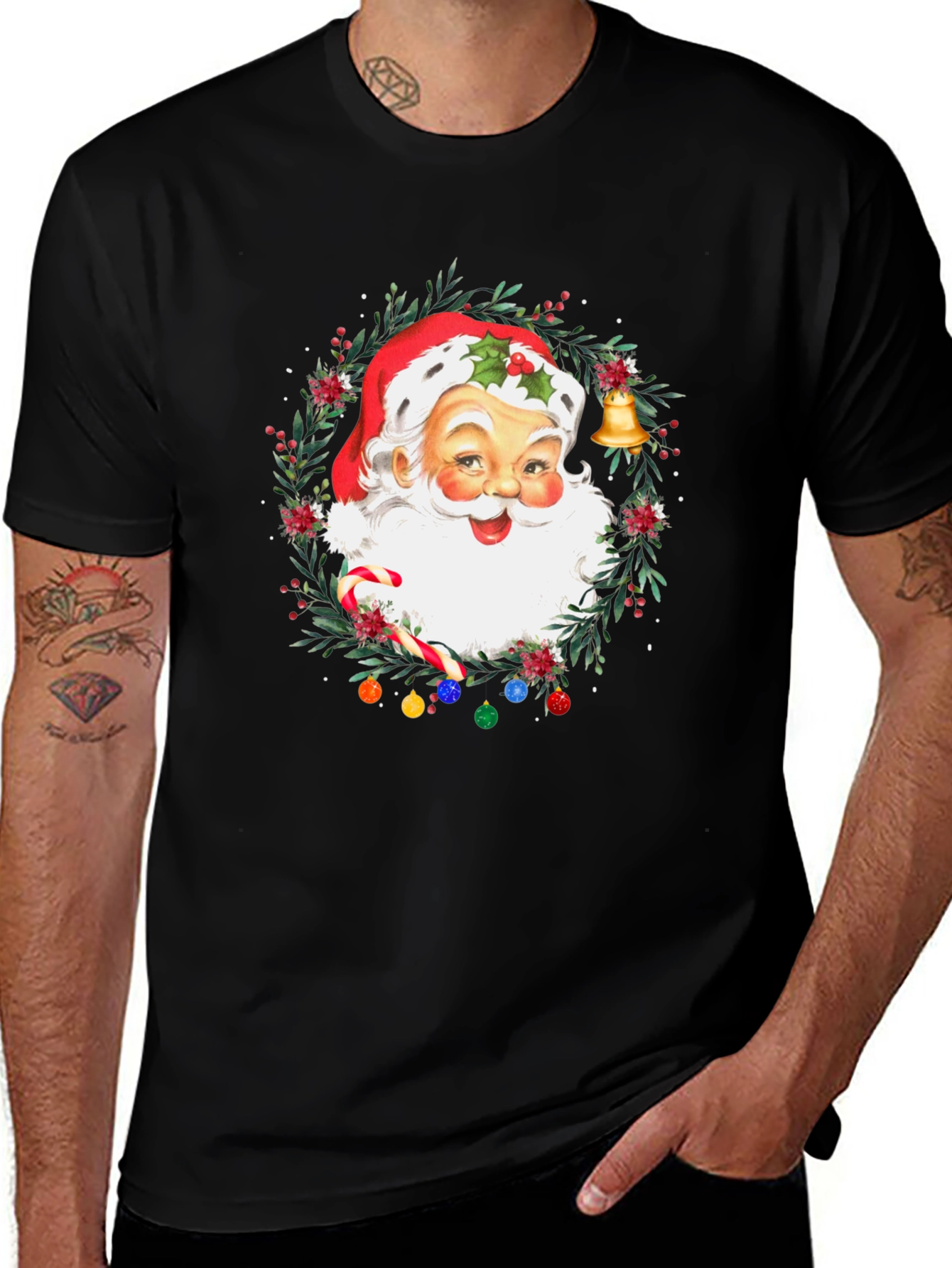 Festive Santa Christmas Wreath Graphic Tee