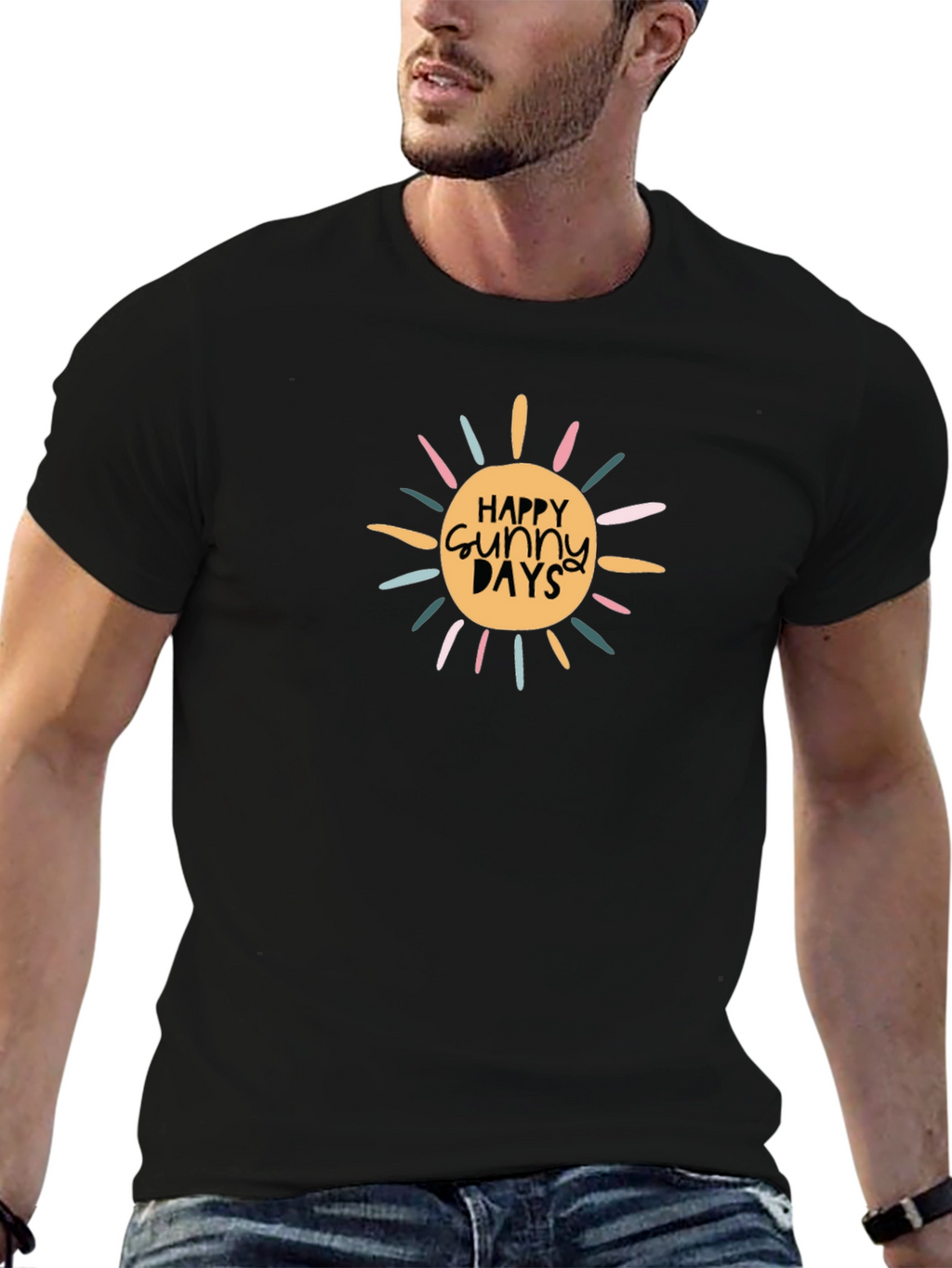 Happy Sunny Days Graphic T-Shirt - Black Cotton Tee