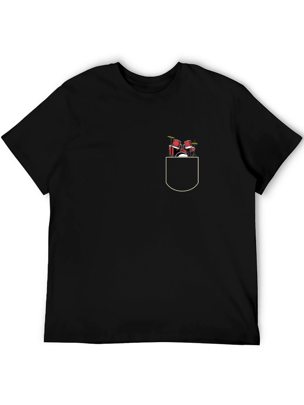 Drum Set Pocket Print Black T-Shirt