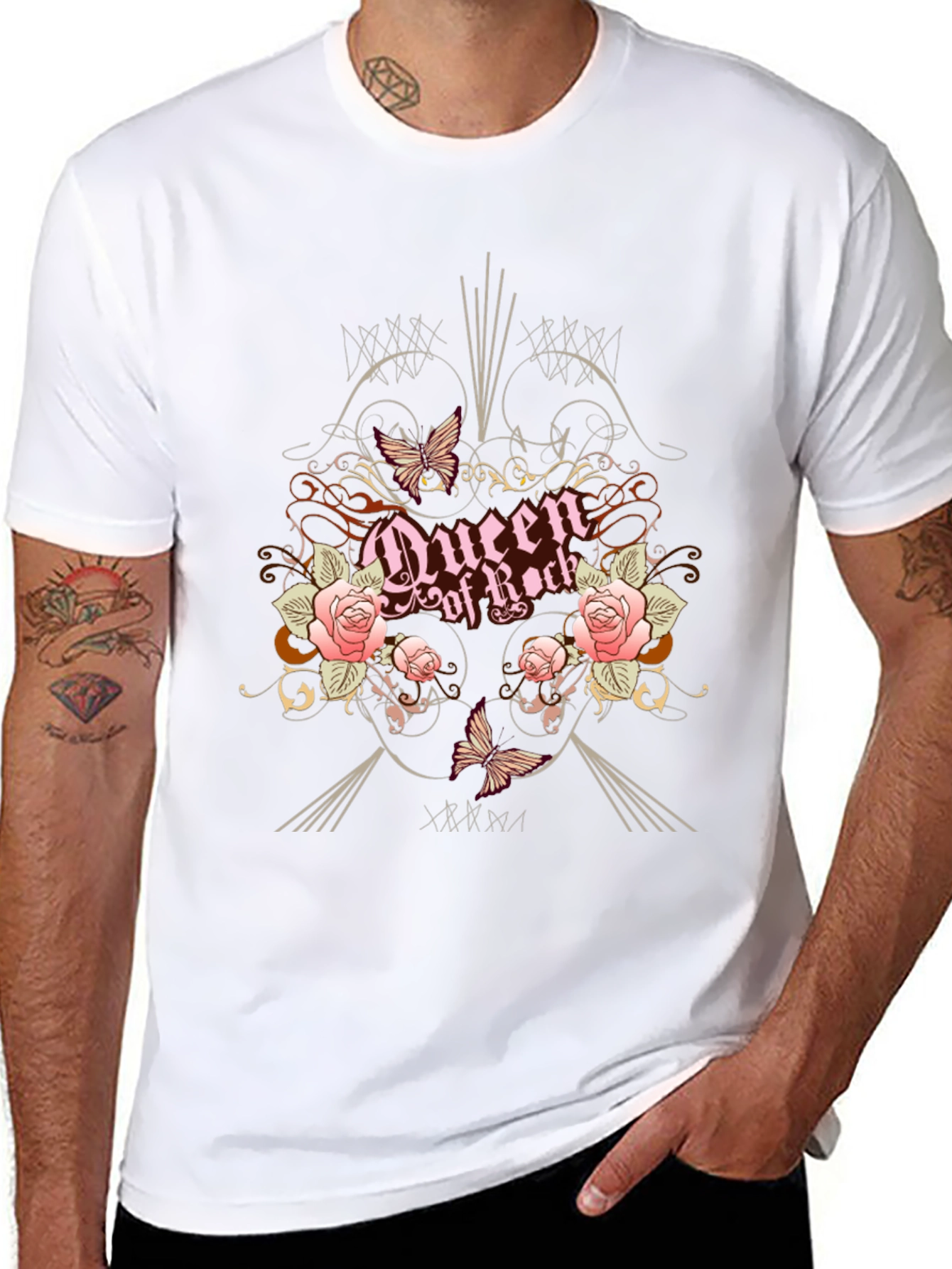 Queen of Rock Graphic T-Shirt - Floral Butterfly Design